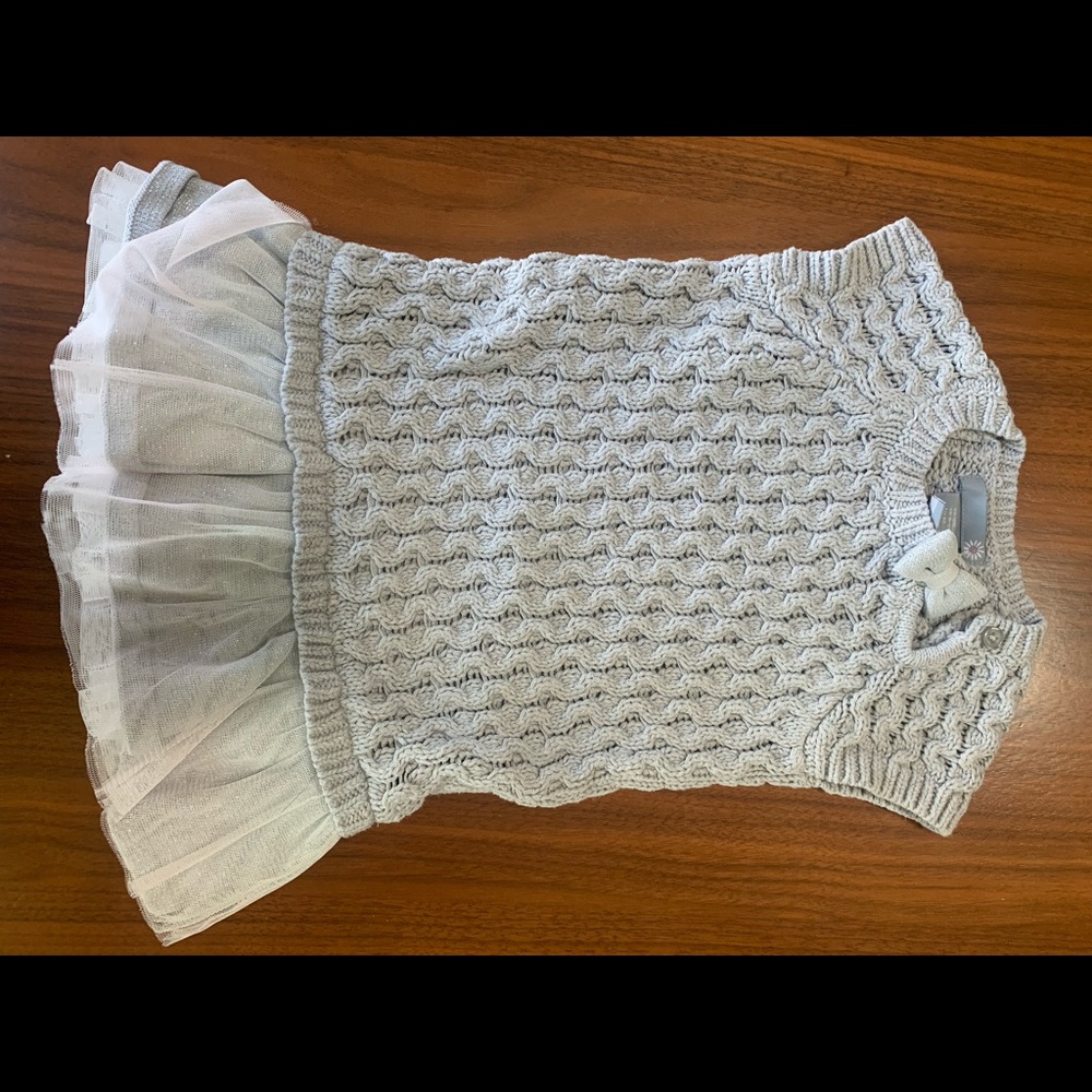 Cute pearl gray sweater dress with tulle skirt